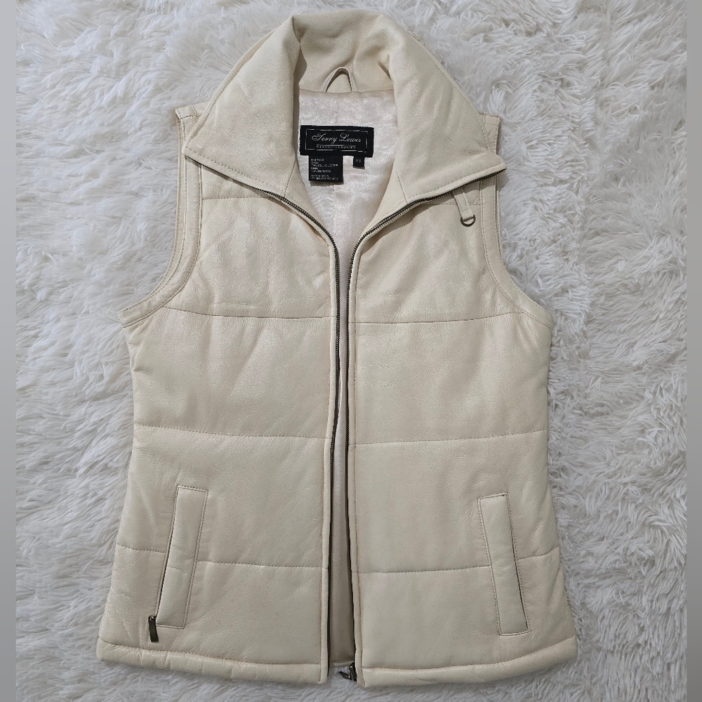 Ivory Faux Leather Vest by Terry Lewis Classic Luxieries